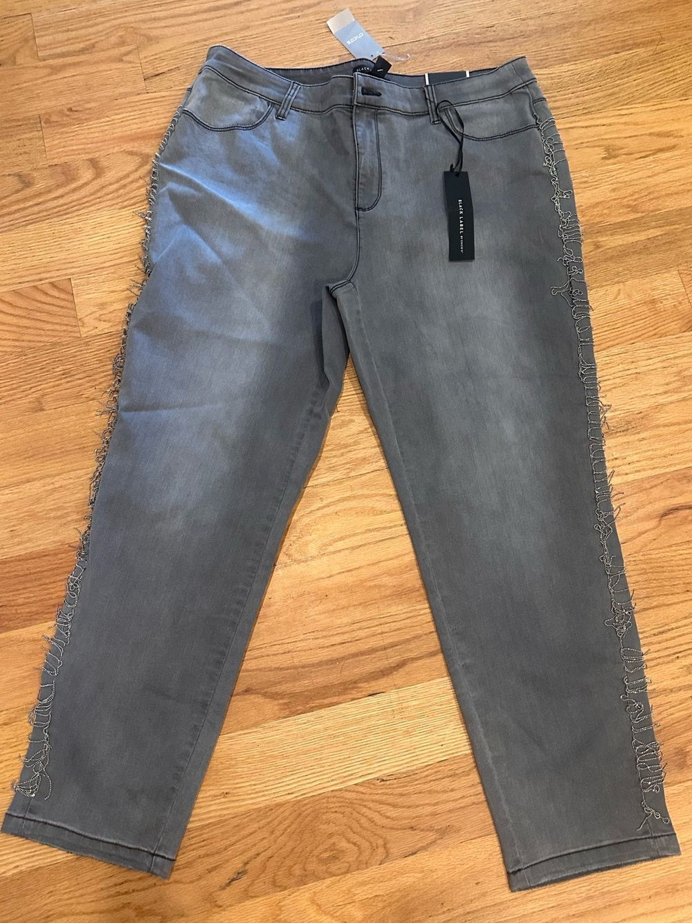 Black Label by Chico's size 14 Crescent Gray Denin Jeans with fringe